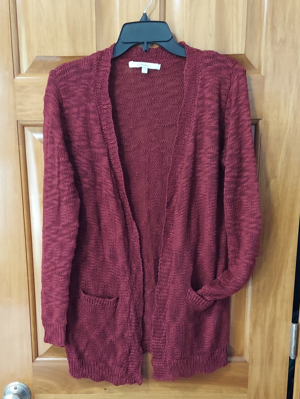 Dreamers Burgundy Rust Open Front Cardigan Soft Sweater Pockets Size M/L ▪︎